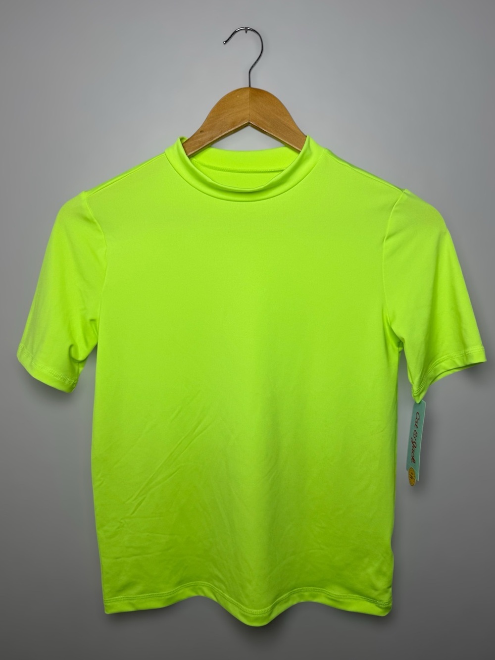 New Cat & Jack Bright Neon Green Swim Top Boys L (10/12)